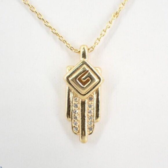 Givenchy Vintage Signed Gold Crystal Art Deco Style Necklace 16" ✨ - Picture 1 of 4